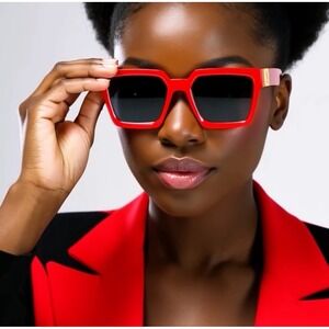 Red Square Sunglasses Designer Inspired Fashion Sun Glasses Driving UV400 Women